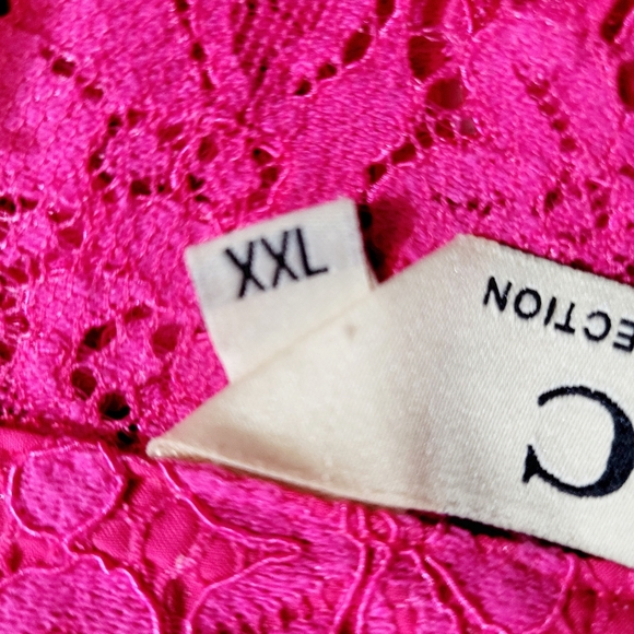 LIC Curvy Collection Hot Pink Lace Button Front Blouse Shirt PLUS XXL Stretch - Picture 12 of 13